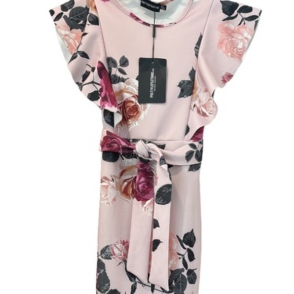 Floral Print Ruffle Detail Midi Dress Romantic Flowers Dusty Rose Pink Size 4 - Picture 8 of 16